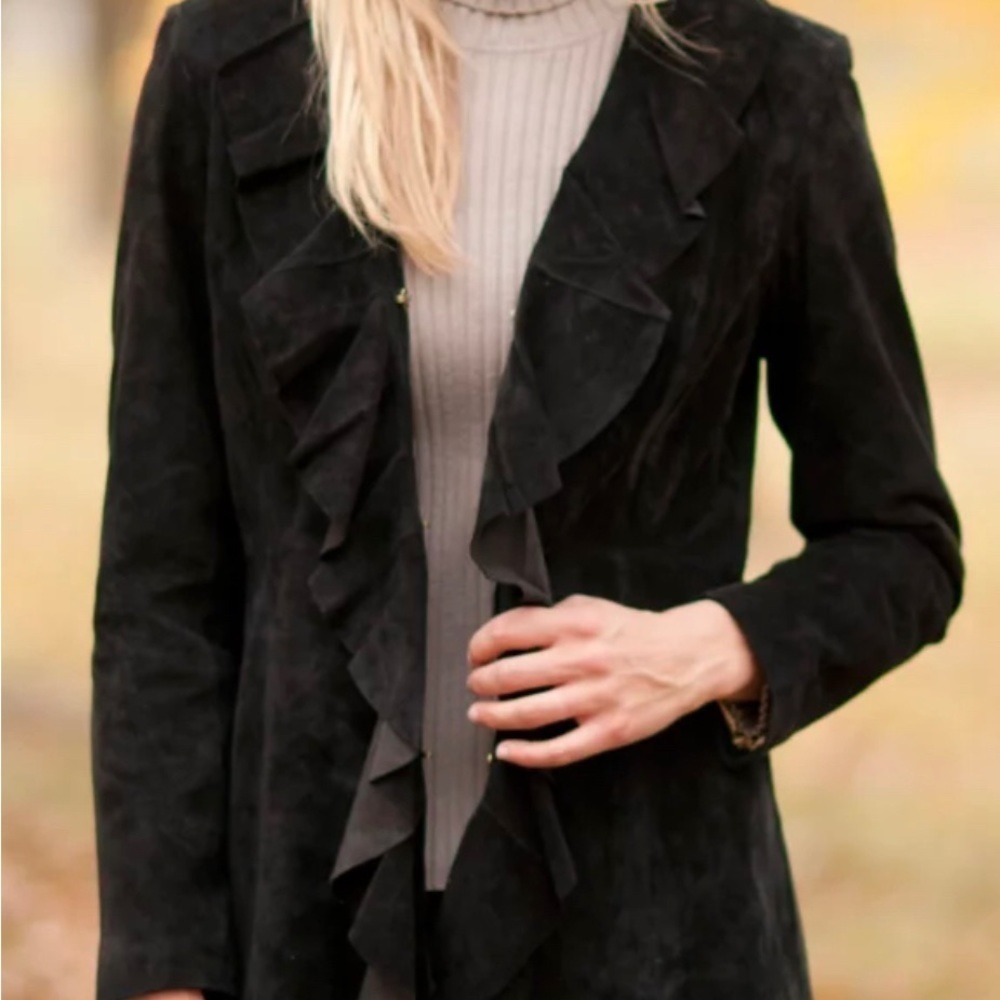 Margaret godfrey Women's Summer Ruffled Suede Coat - Picture 3 of 9